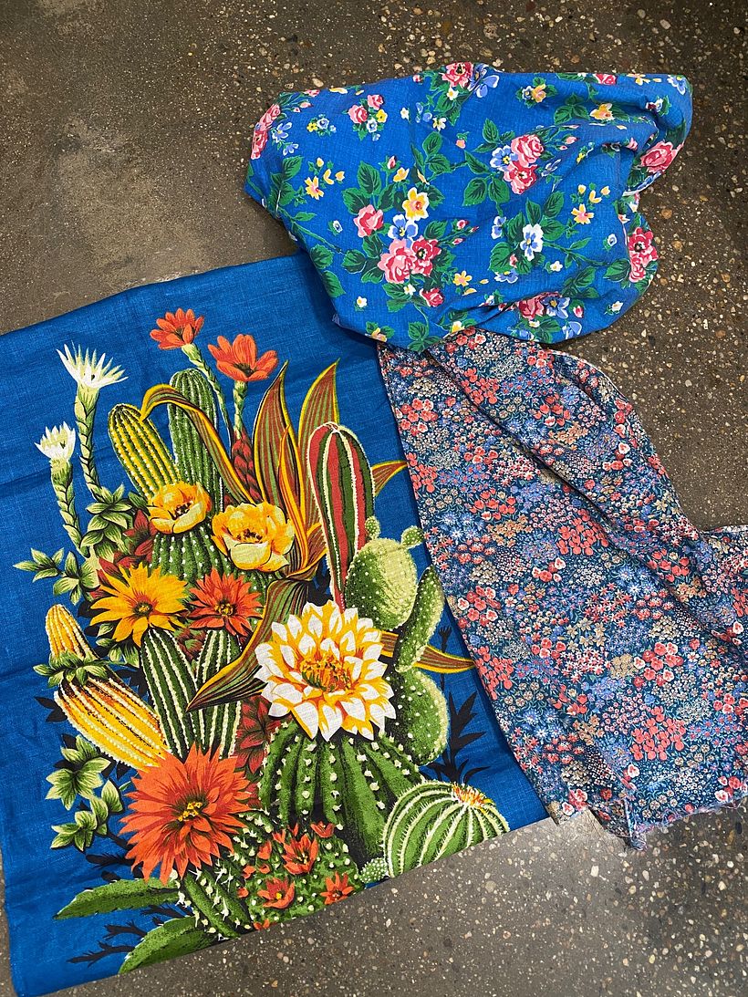 Upcycling tea towels and linens with scrap vintage fabrics - a mock-up of design 