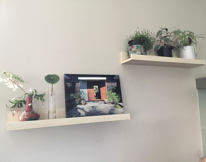 Small shelves on the kitchen wall - an area with indirect light