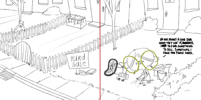 Sketch from the Dummy Book: I tried to hide little bits of foreshadowing in this spread. 
