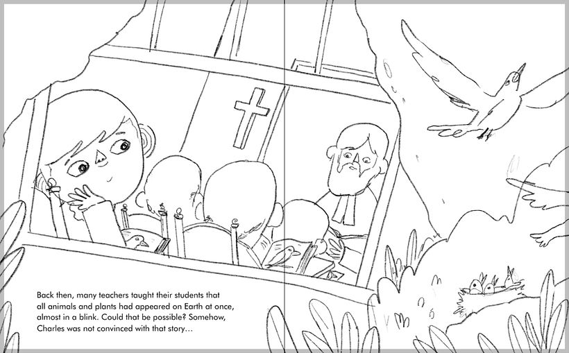 In the dummy i used birds as indicators of what Charles Darwin would go on to study.