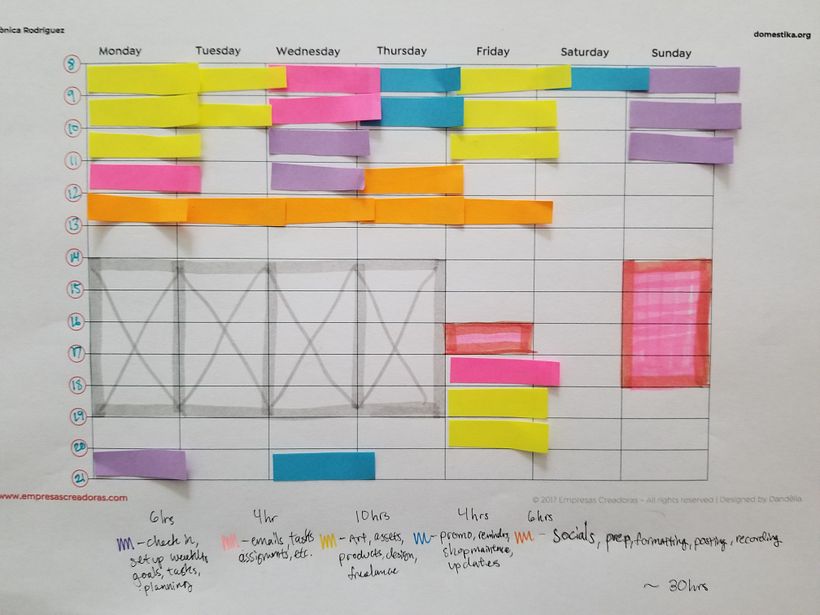 Weekly schedule that keeps changing but I like where it is going!