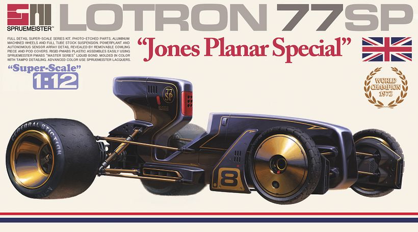The alt-reality history of automomous racing, as shown through the box art of model kit box art... 2