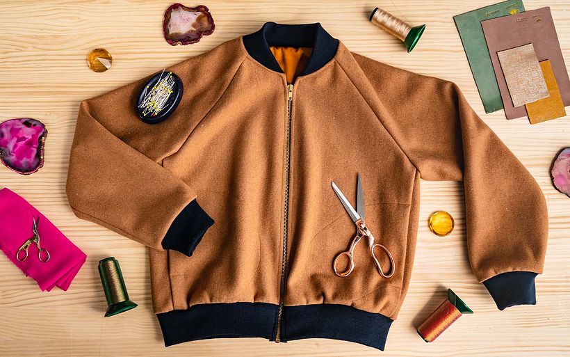 The finished bomber jacket you can create with Lydia's course.
