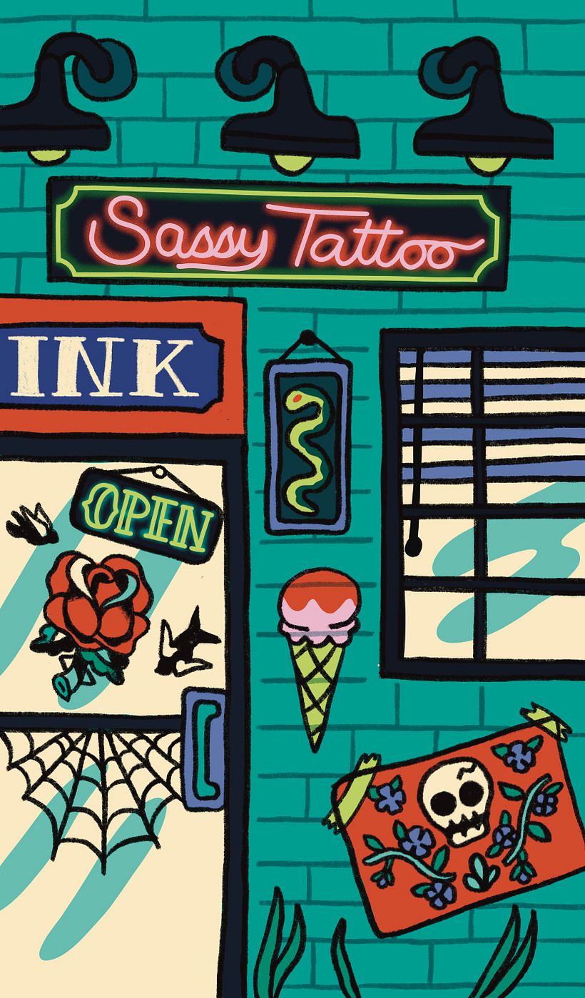 Exterior of the card - Tattoo shop storefront