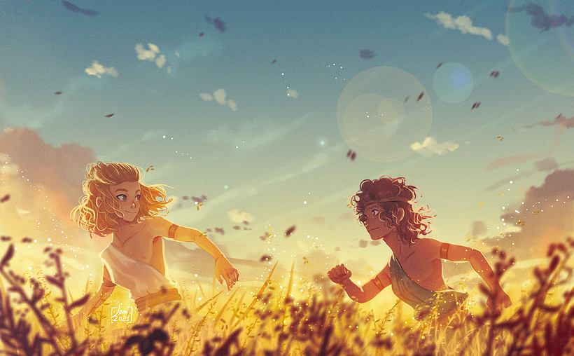 Achilles & Patroclus - Traditionelle Illustration