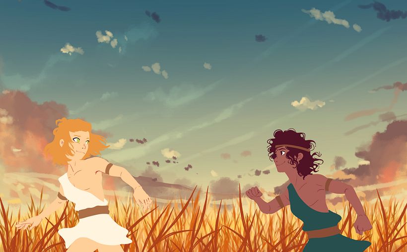 Achilles & Patroclus - Traditionelle Illustration