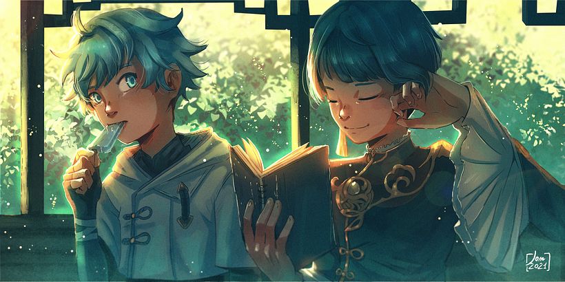 Chongyun and Xingqiu ( Genshin Impact Fanart) 1