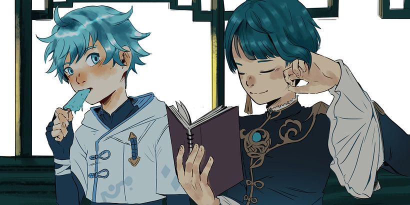 Chongyun and Xingqiu ( Genshin Impact Fanart) 4