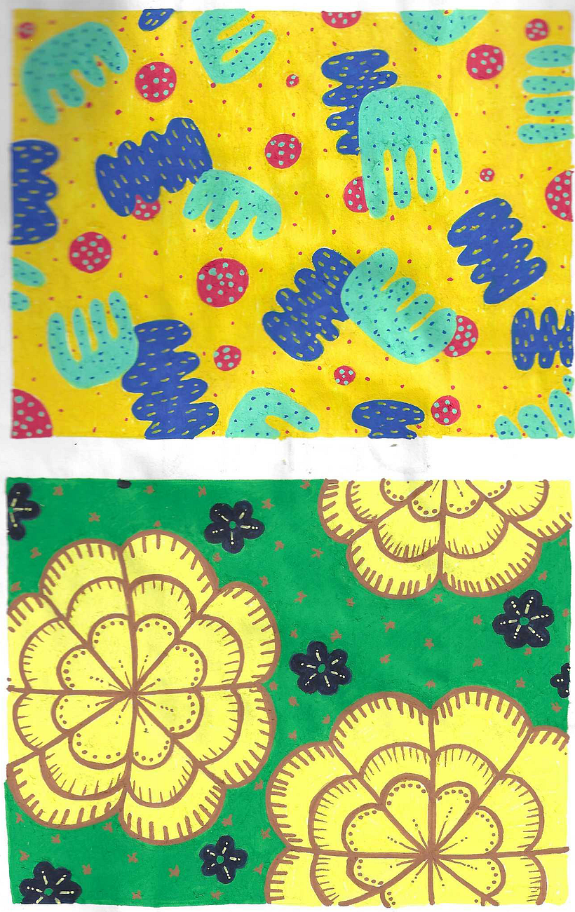 First abstract and first botanical patterns