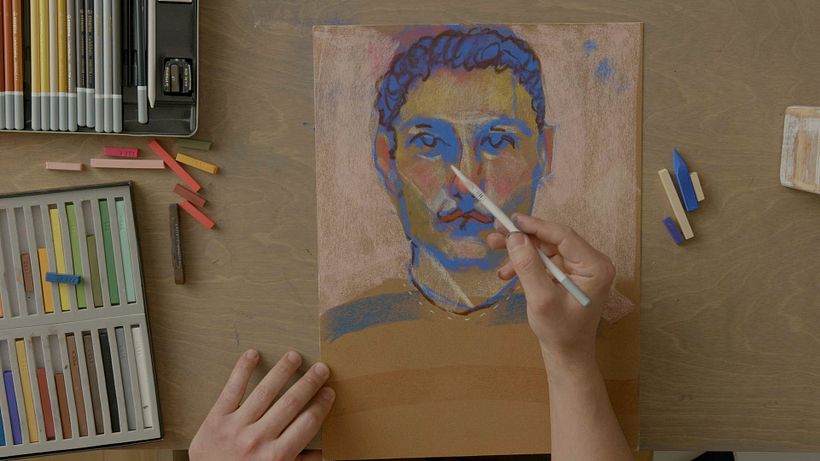 Pastel pencils can be used for details.