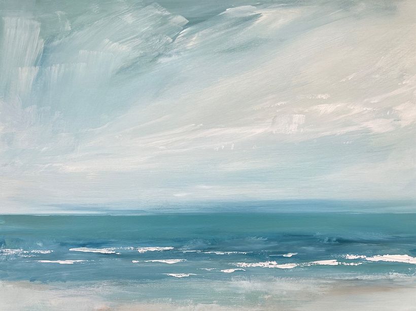 Painting on canvas - single point of view to sea from the beach hut.