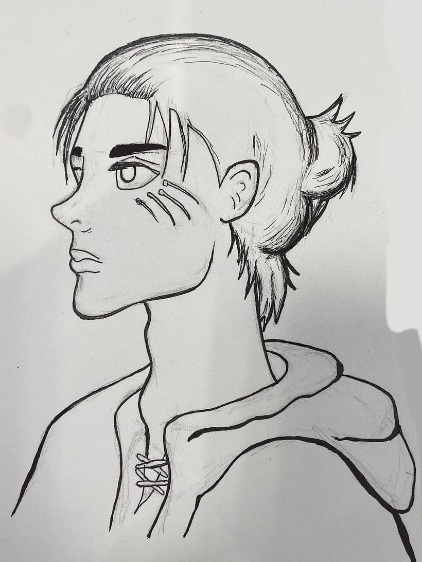 A sketch of Eren Yager from "Attack on Titan"