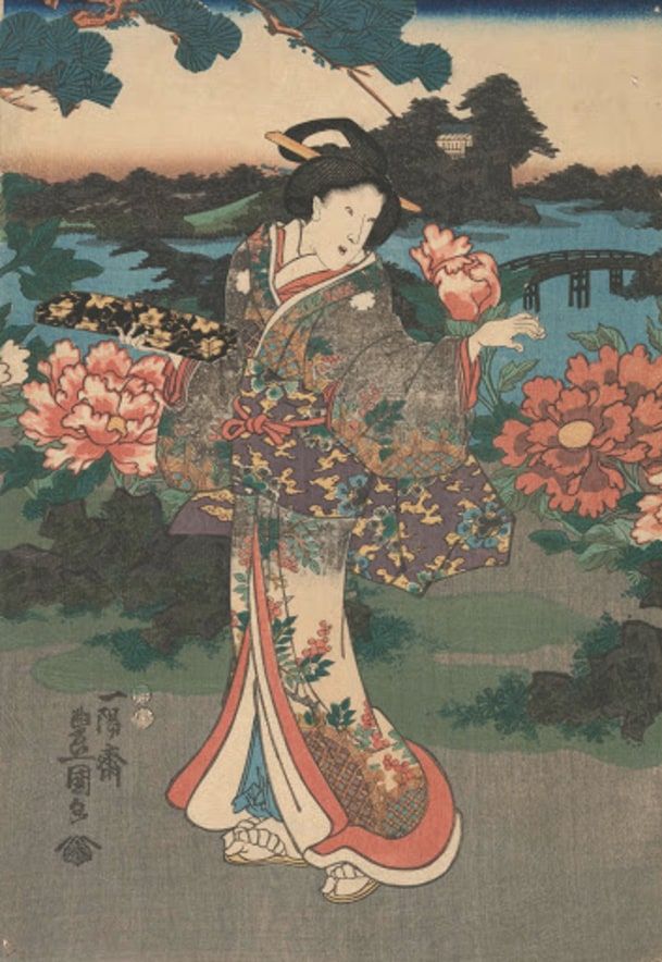 Pracht der Schmetterlinge und Pfingstrosen im Garten, Utagawa Kunisada (1849). Aus der Sammlung des Van Gogh Museums
