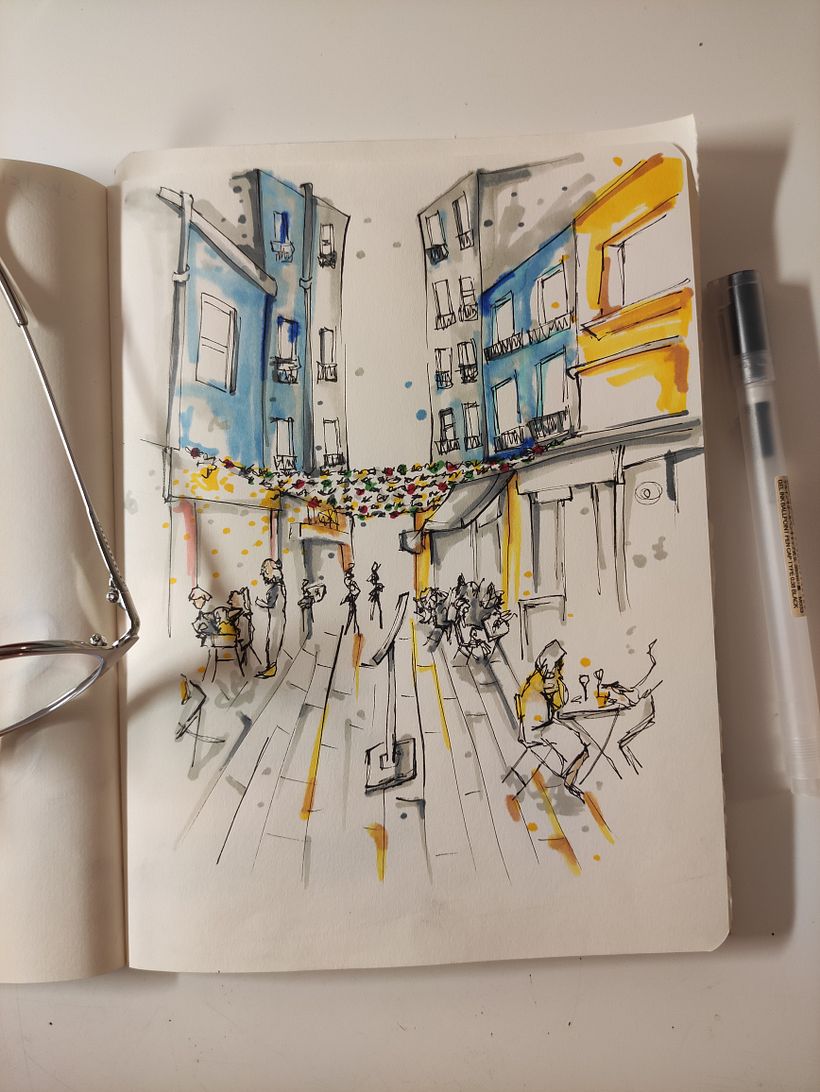 Mi primer sketch con estilógrafos y marcadores de aceite