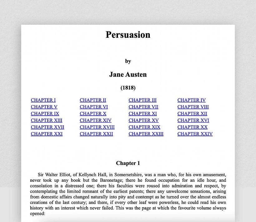La primera página de ‘Persuasión’, de Jane Austen, vía gutenberg.org.