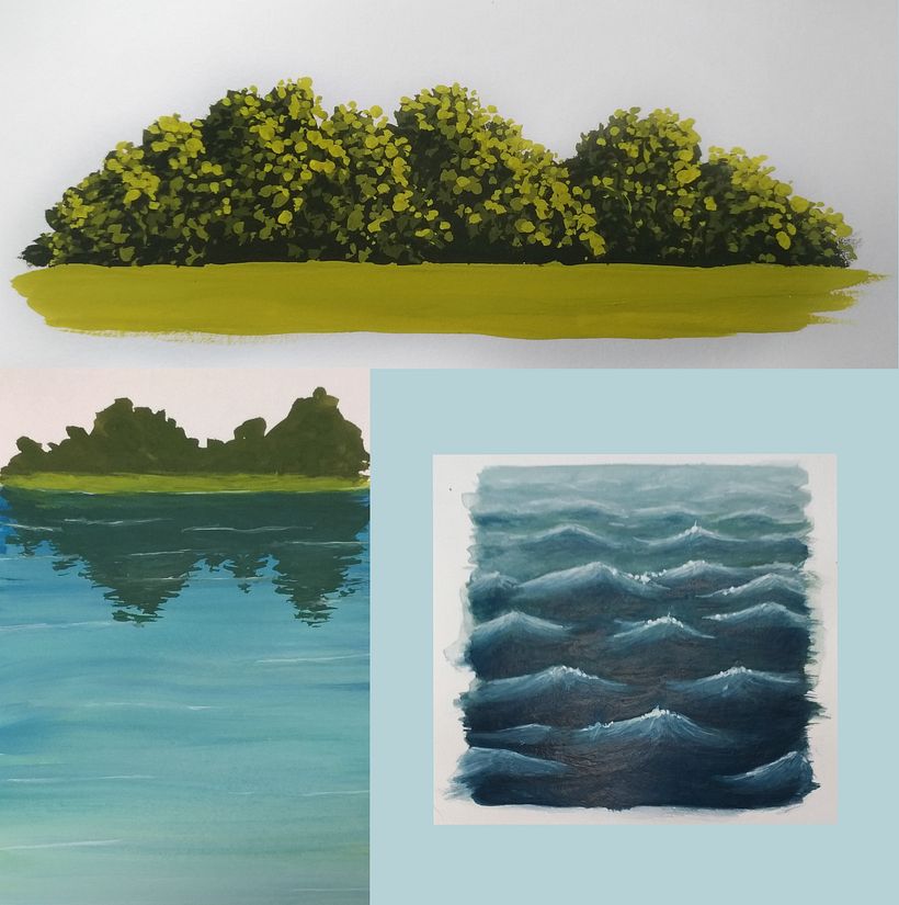 Painting distant bushes and trees is very pleasant. Painting water: frustrating and difficult ;)