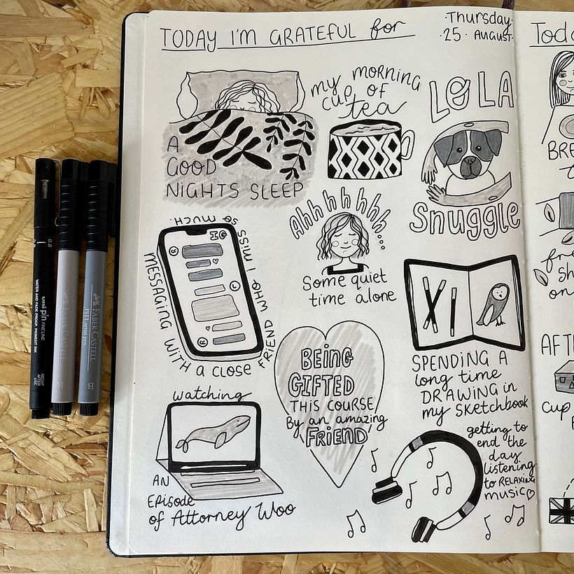 The gratitude pages are some of my fave. It’s always good to check in with yourself and try and think of positive things. 