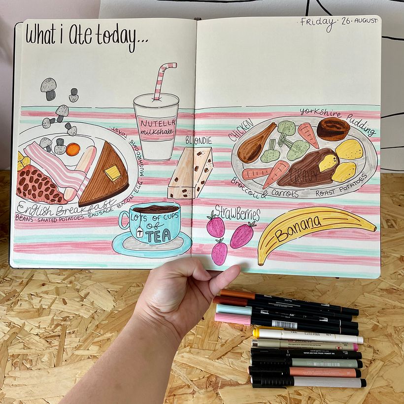 Food drawings are always fun and I love doing some food that looks like it’s falling onto the plate