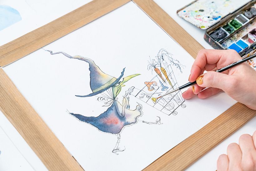 Ensuite, place à l'aquarelle ! J'ajouterai les contrastes au fur et à mesure…