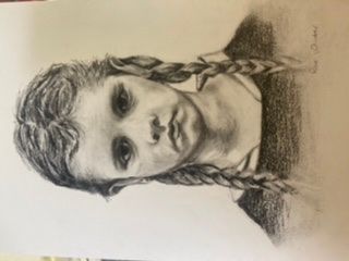 First stage of portrait. My granddaughter as Wednesday Addams (TV Character) for school activity. 