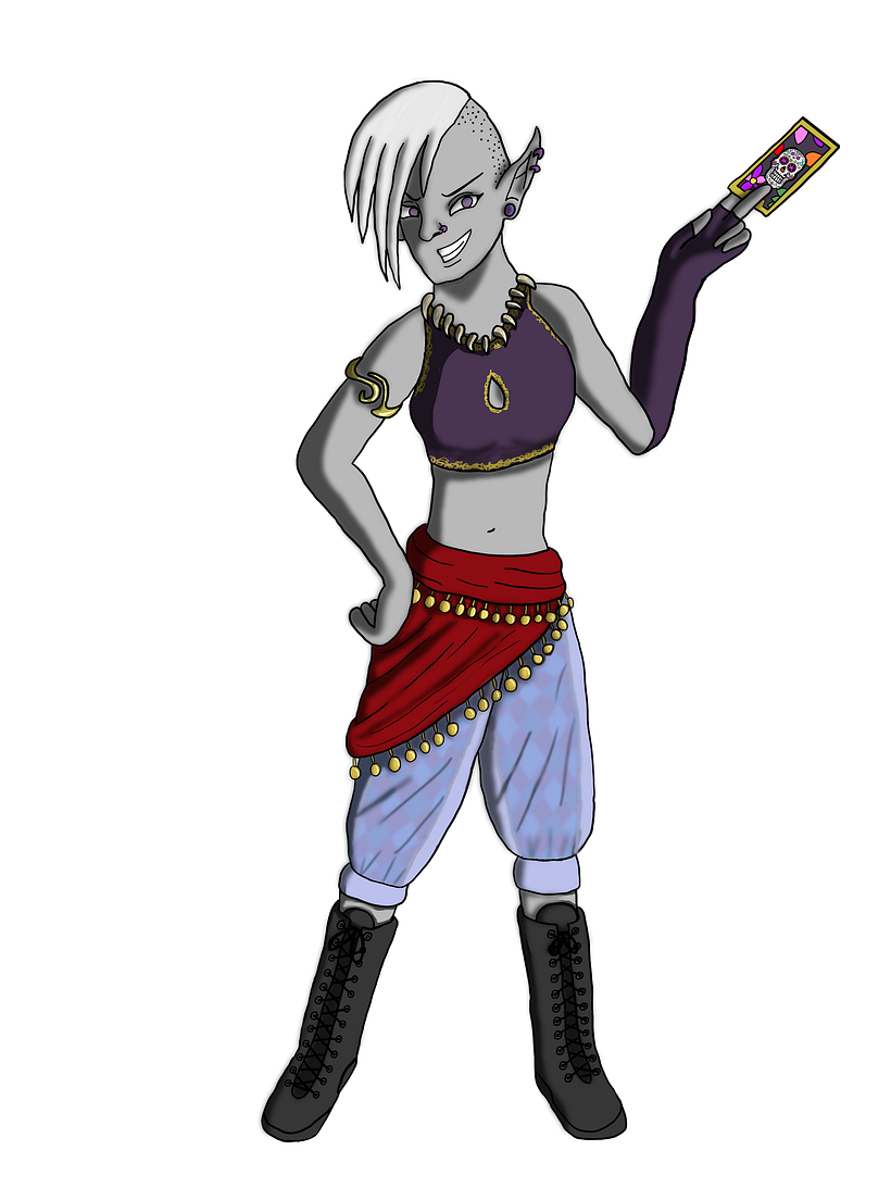 Artemis: A drow elf extremist style wrestler who uses the power of tarot cards to predict her opponent's misfortune.