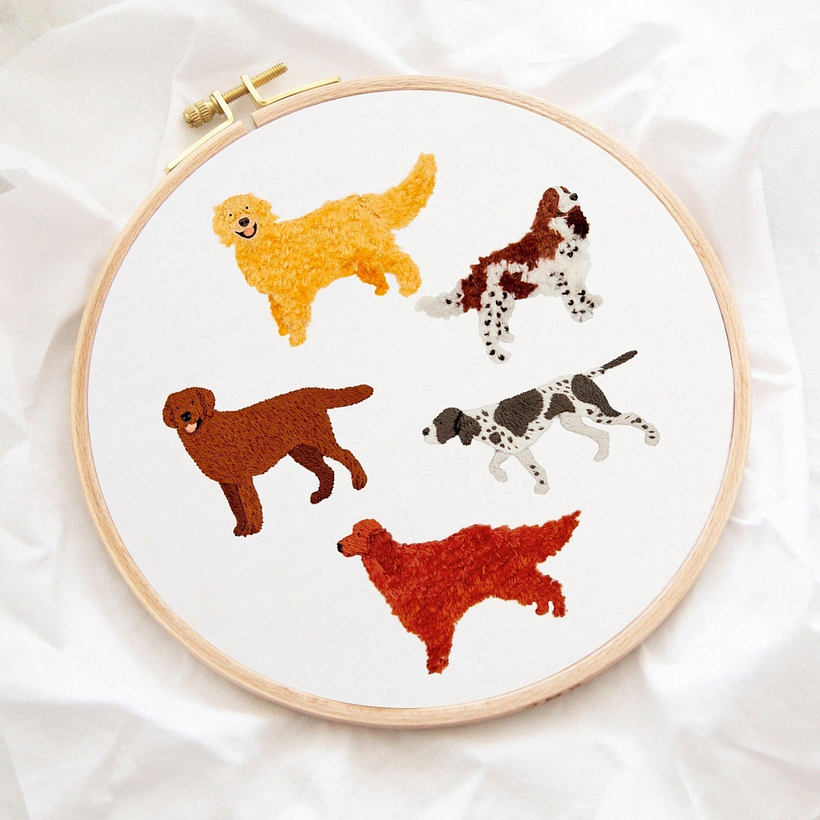 Dog hand embroidery design by DMC, with free downloadable PDF pattern. Image credit: DMC.