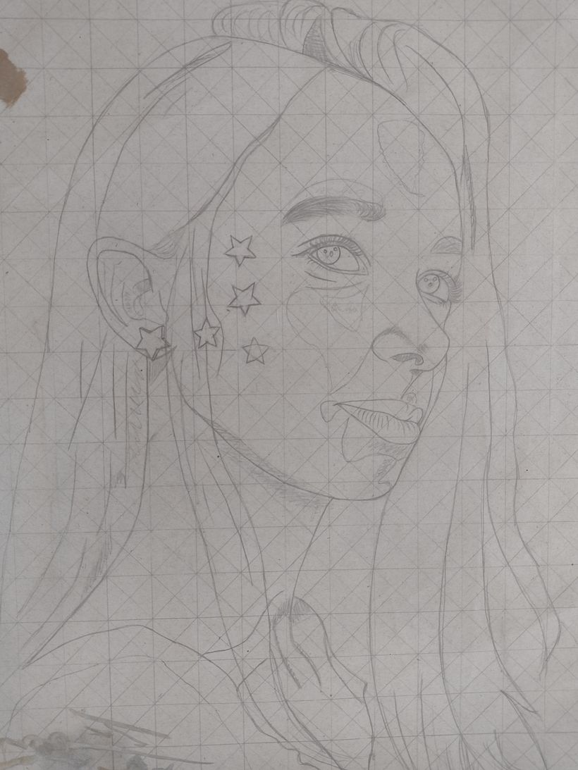 I made the sketch on a sheet of paper before transferring it to paper with the appropriate weight!