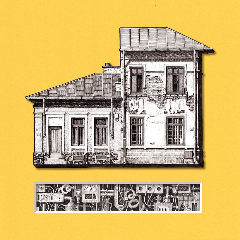 Detail of ‘Berzei’ (2022), ink drawing collage.