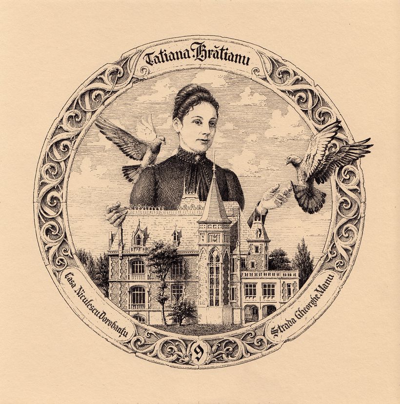 'Tatiana Bratianu', from the series 'People and Houses' (2022), ink drawing.