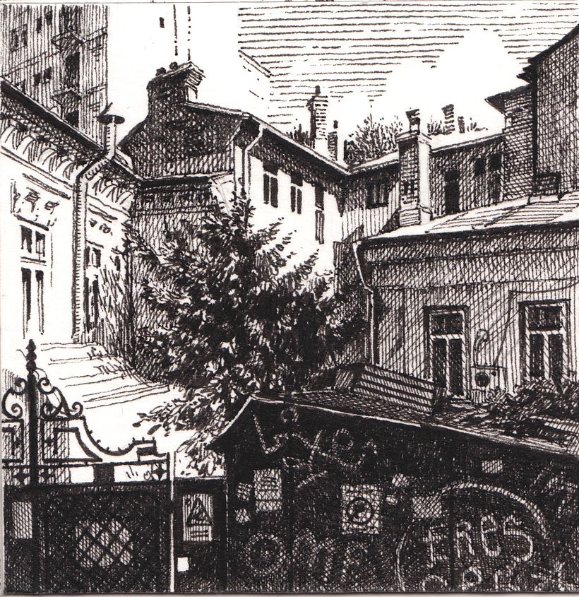 'Strada Sperantei', from the series ' Fragment' (2022), miniature ink drawing