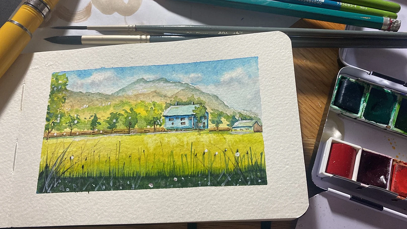 Los primeros pasos en sketching de viaje de Alma Gallegos en el curso online Cuaderno de viaje en acuarela.