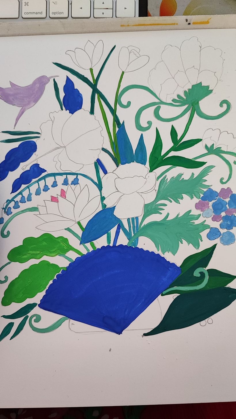 Leaves first - on top of my sketch