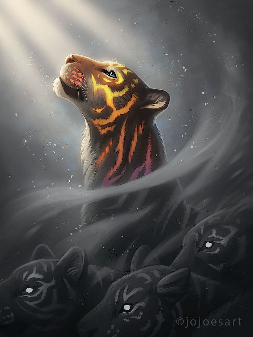 "Finding Myself", the final project painting I created for my Domestika course "Digital Illustration of Fantasy Animals"