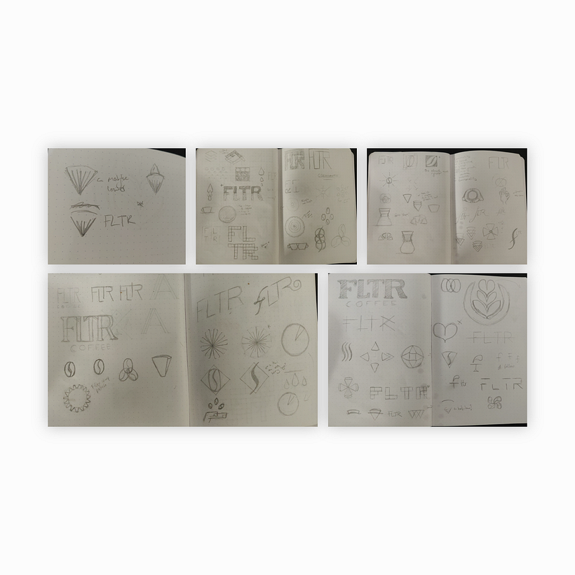 The initial sketches which explored a variations of type and logomark.