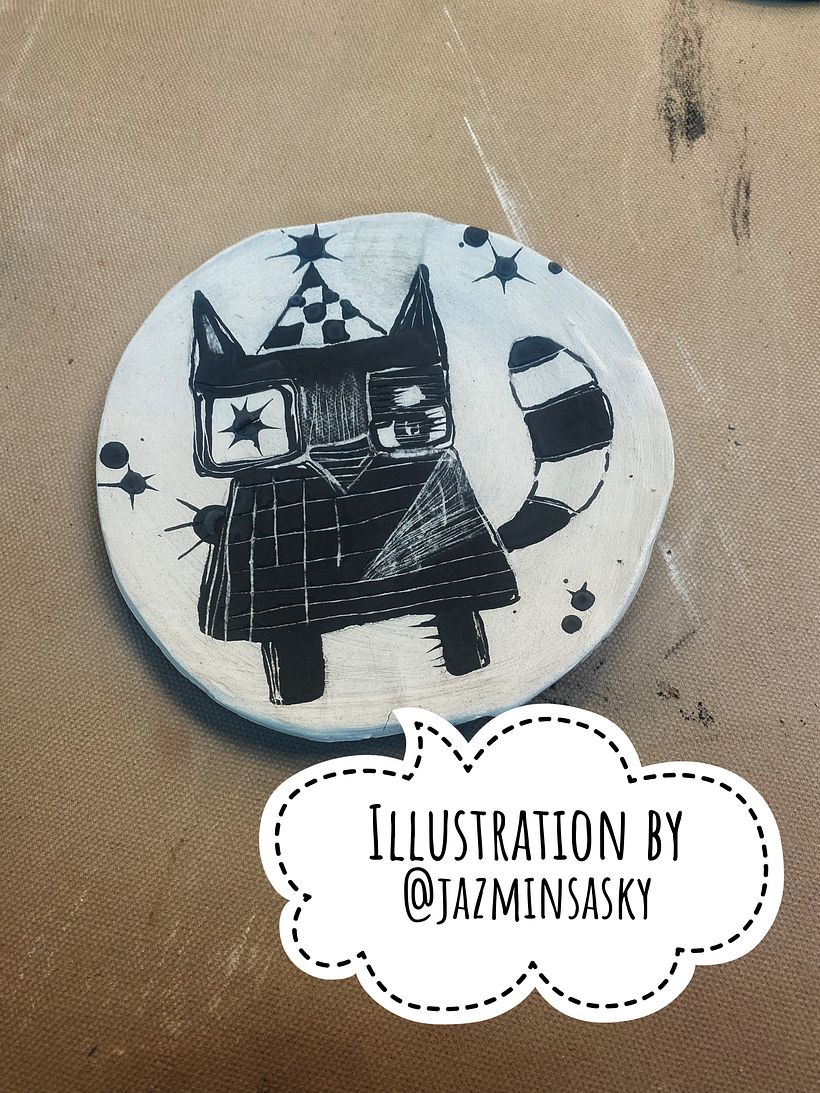 Illustrated ceramic plate created after taking this course!
