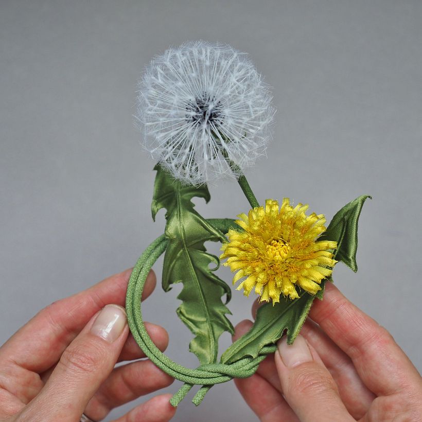 Silk Dandelion and Flower Brooch
