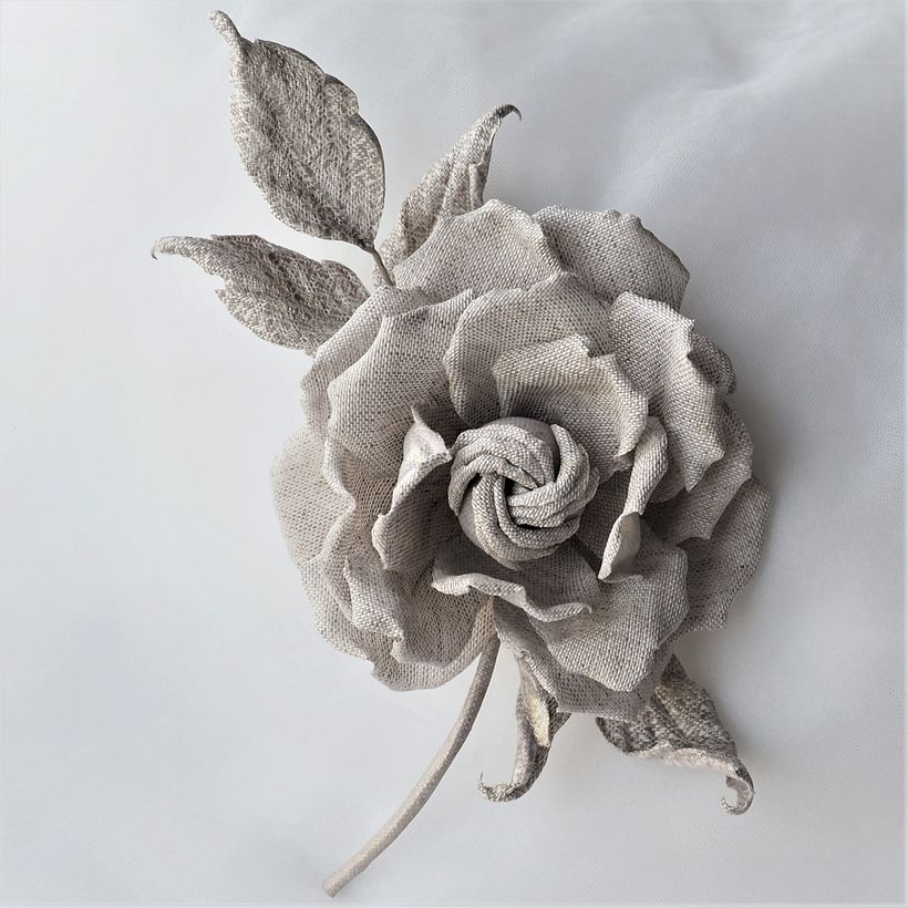 Undyed Linen Rose Brooch