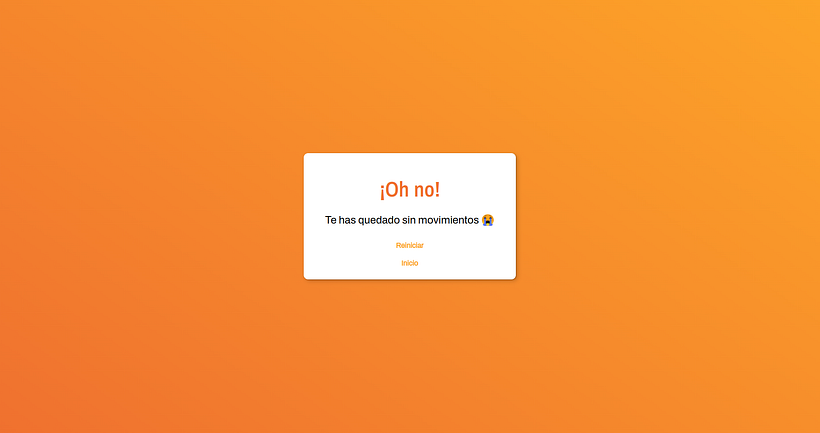 Mensaje te has quedado sin movimientos