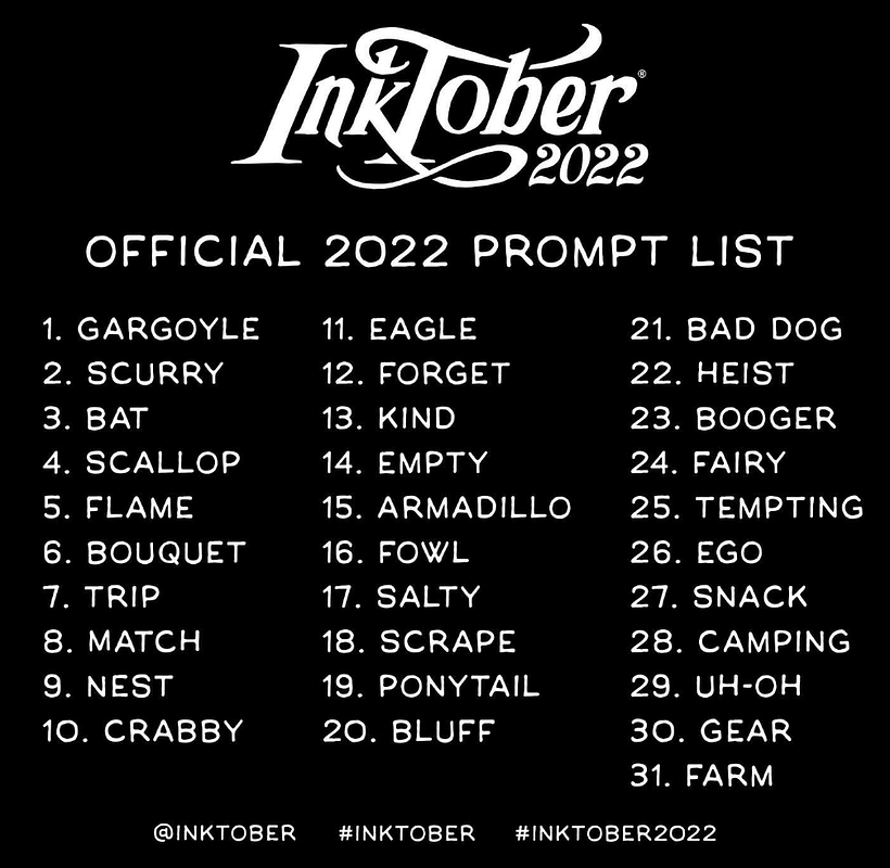 Inktober 2022 prompts list.