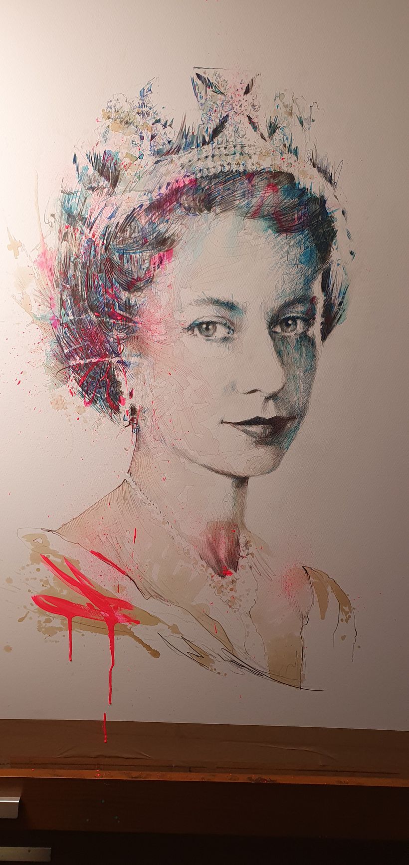 addition of fluorescent pink (golden) acrylic paint