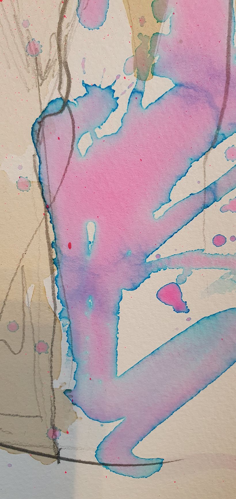 detail of dried ink and acrylic showing separations
