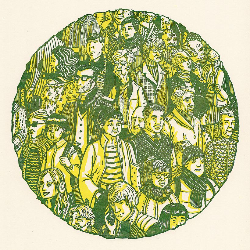 Crowd (2019) - two-layer reduction linocut