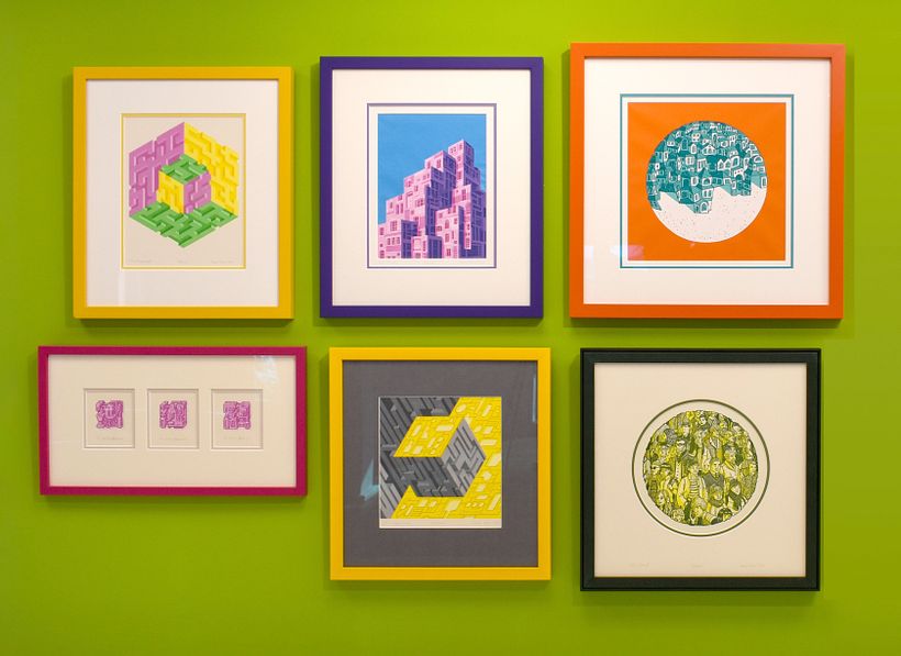 'Techno Pop' – linocut installation (1)