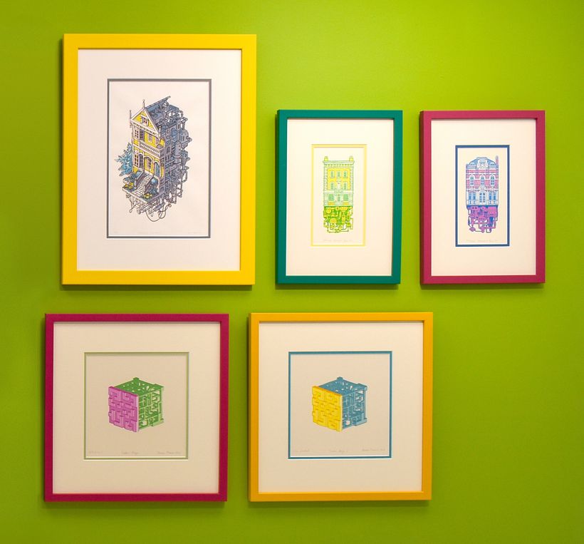 'Techno Pop' – linocut installation (2)