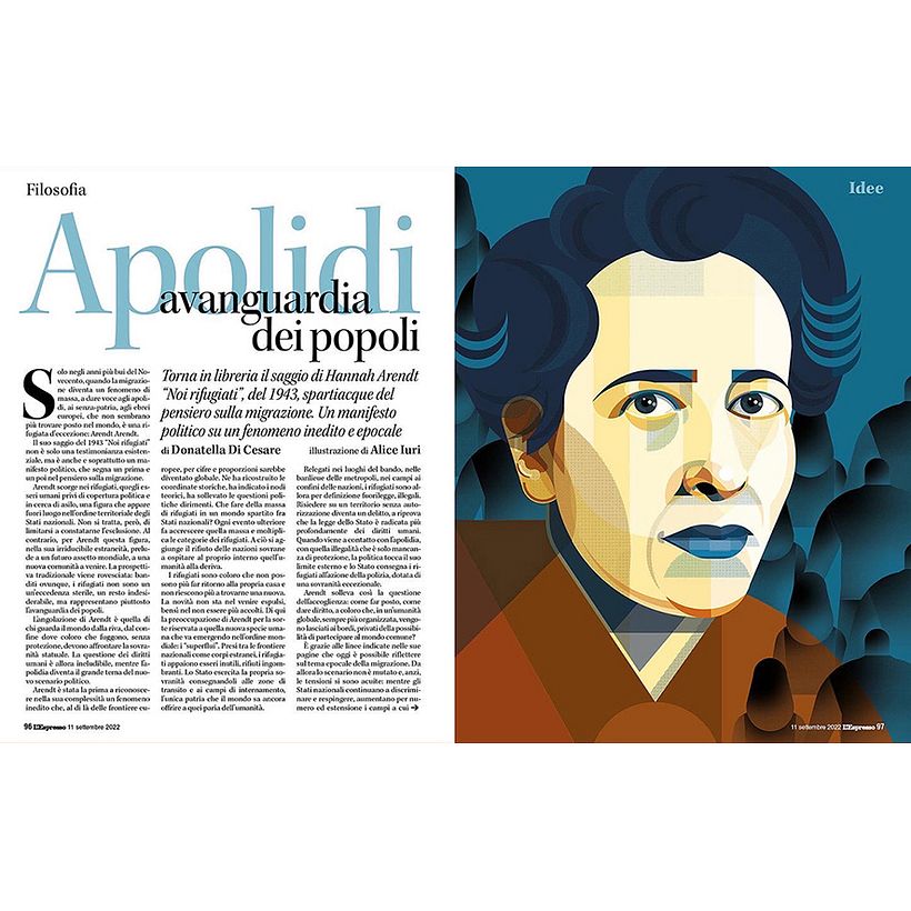 La doppia pagina del magazine con testi e illustrazione
