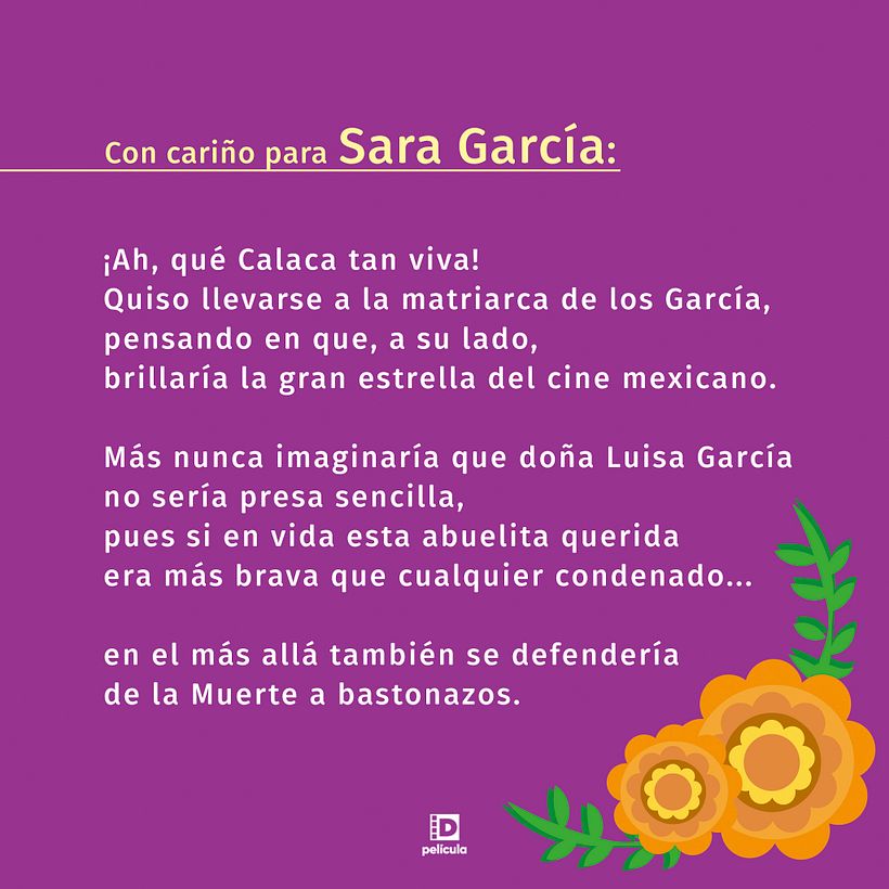 Calavera dedicada a la actriz Sara García. Crédito: De Película.