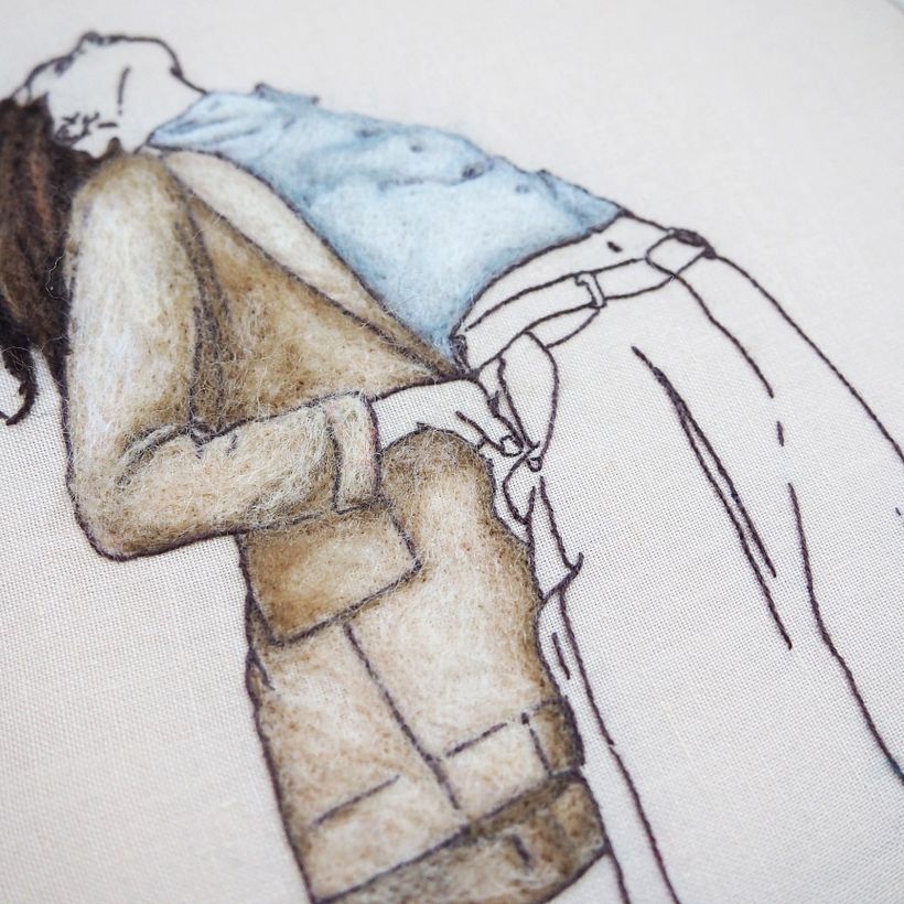 Close-up of needlefelted shading