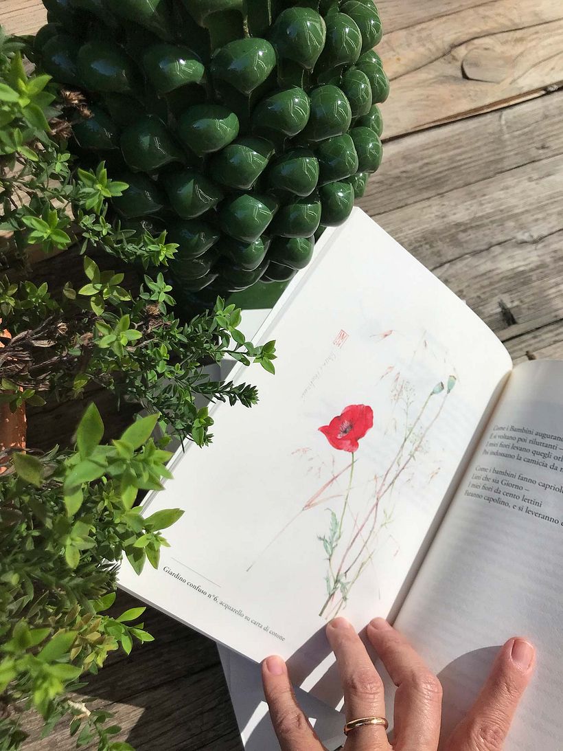 *Il verso del fiore*, una delle illustrazioni (originale ad acquerello)