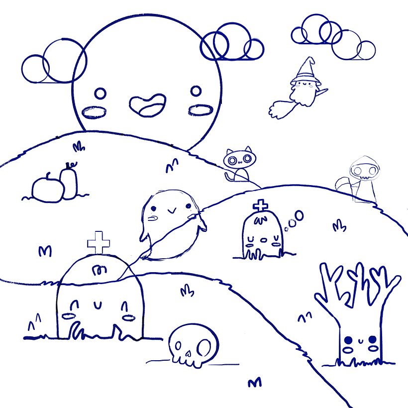 I worked a LONG time to lay out the scene and decide which elements to include. This is my rough sketch.