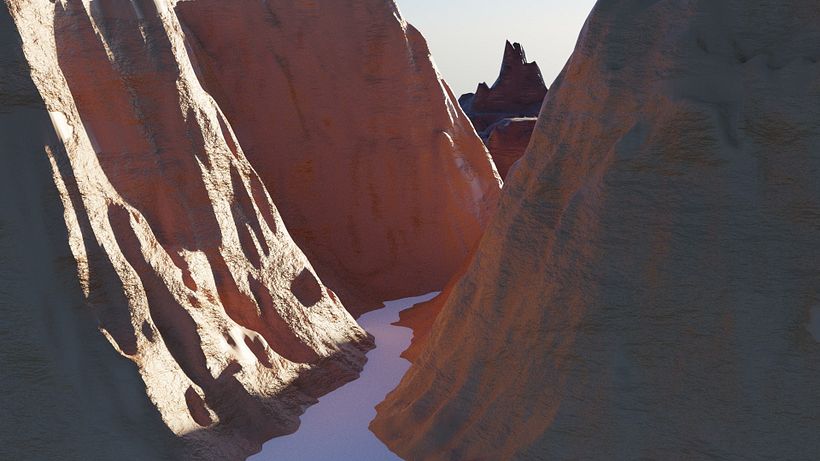 completed canyon prior to importing to Photoshop where I applied the dragon, atmosphere, colour adjustments & blending